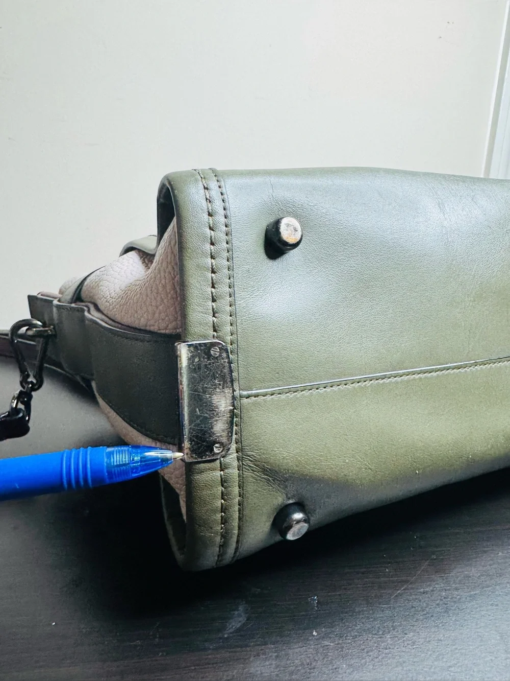 Coach Swagger  Colorblock Leather Satchel in Olive/Blush